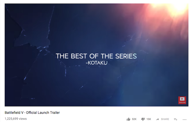This quote no longer appears in EA’s Battlefield V launch trailer.